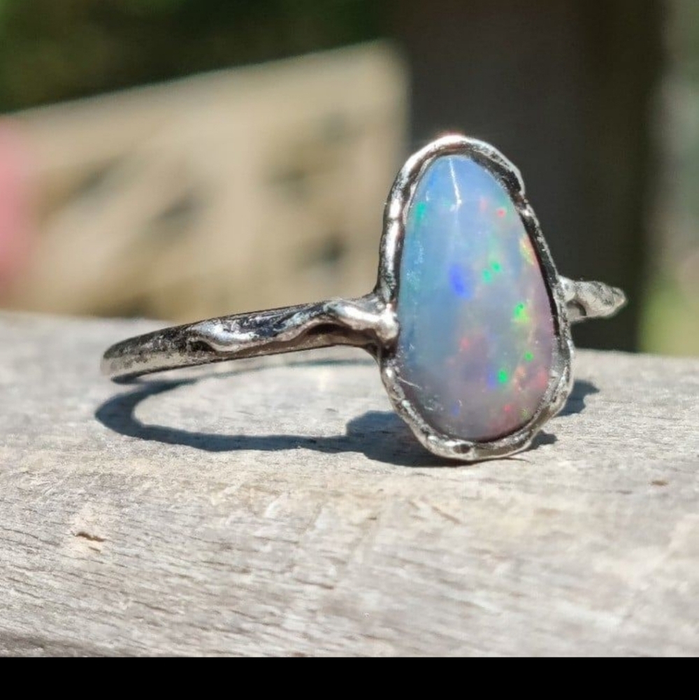 Sterling Black Fire Opal Ring - image 7